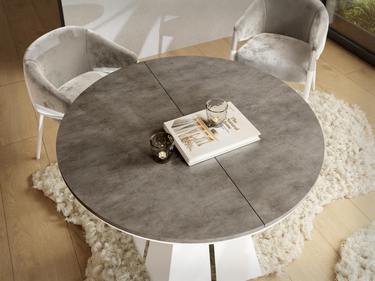 ESSTISCH Kova runder ausziehbarer, Dunkelgrauer Chicago Beton 100-180/100/76 cm - Dunkelgrau/Weiß, Holzwerkstoff/Metall (100/176/76cm) - WFL GROUP