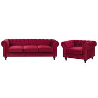 SOFA-SET 4-sitzer Samtstoff Rot Chesterfield - Rot, Textil (201/70/75cm) - Beliani