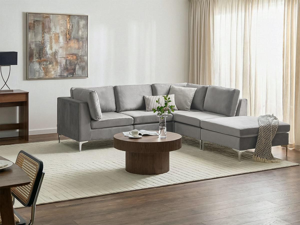 ECKSOFA Modul 4-Sitzer linksseitig Grau Samtstoff mit Ottomane Evja - Dunkelgrau, Textil (235/150cm) - Beliani