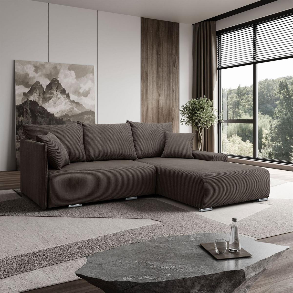 ECKSOFA LAVIO L mit Schlaffunktion und Bettzeugkasten Rechte - Graubraun, Textil (246/188cm) - Lookway