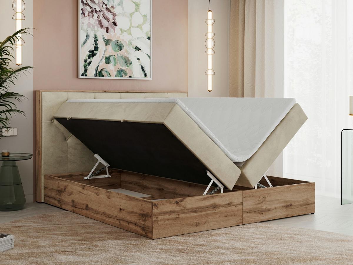 BOXBETT VENETO 160/200 Beige Velvet - H3 - Beige, Holz/Textil (160/200cm) - MKS