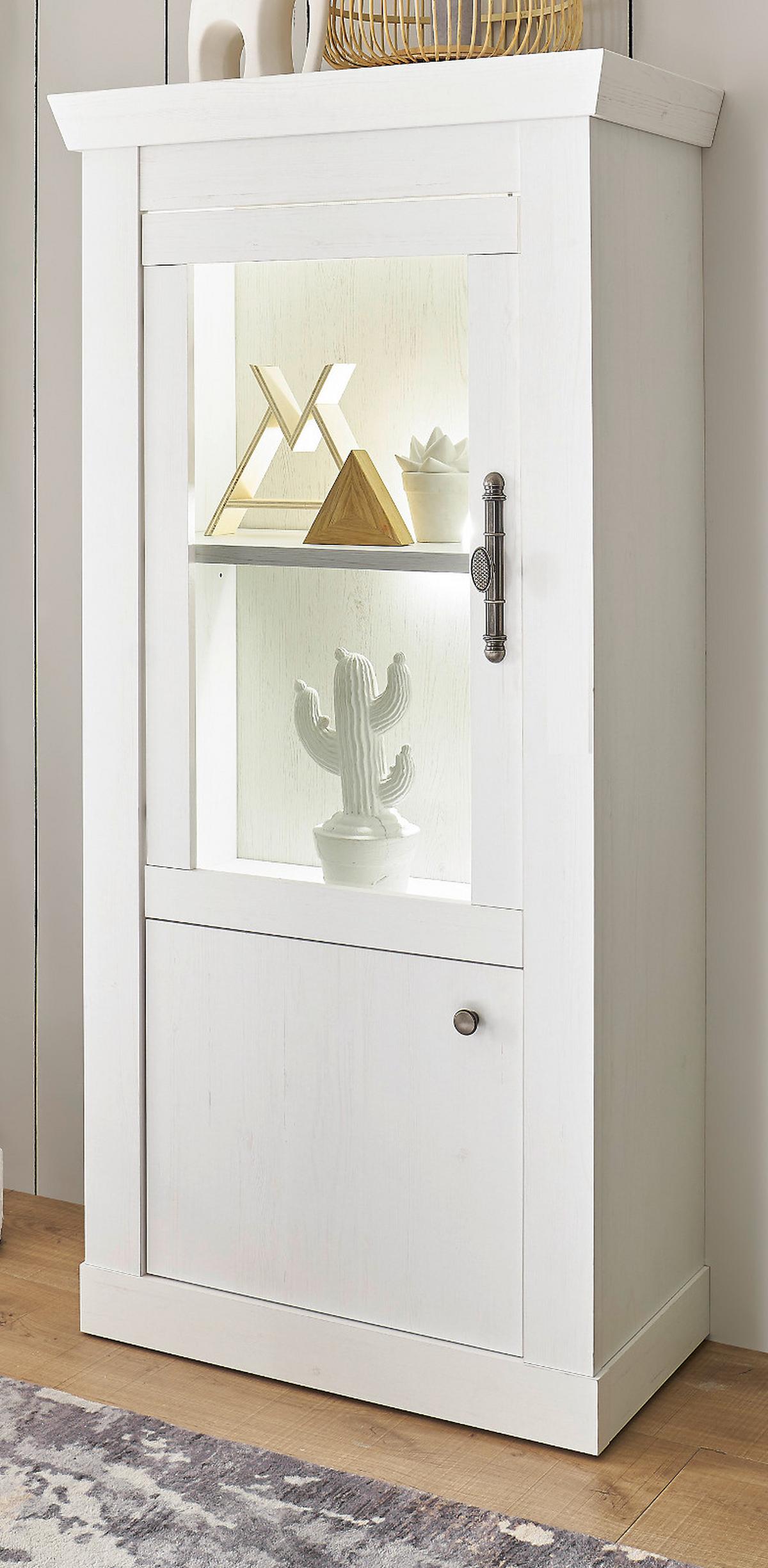 VITRINE weiß Pinie Landhaus, Vitrinenschrank mit Soft-Close und Beleuchtung - Weiß, Holzwerkstoff/Kunststoff (72/146/38cm) - Furn.Design