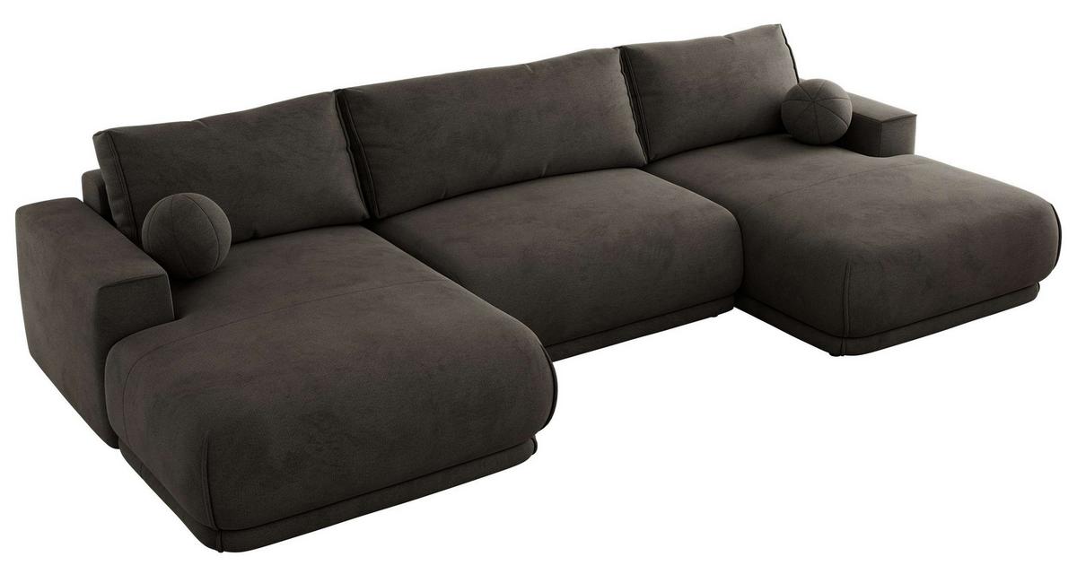 WOHNLANDSCHAFT RINA U Dunkelgrau Velvet - Dunkelgrau/Schwarz, Kunststoff/Textil (360/85/170cm) - MKS