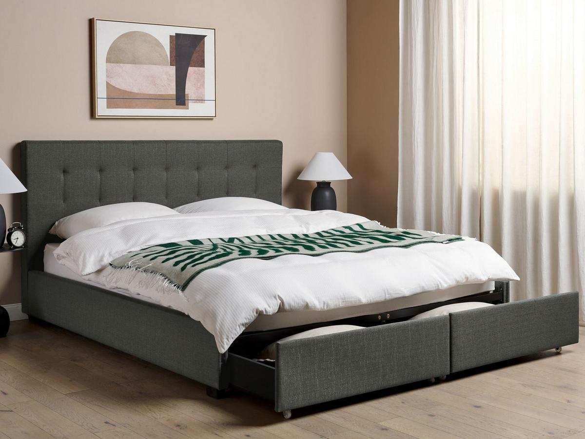 BETT mit Schubladen 180/200 cm Stoff Dunkelgrau La Rochelle - Dunkelgrau, Textil (180/200cm) - Beliani