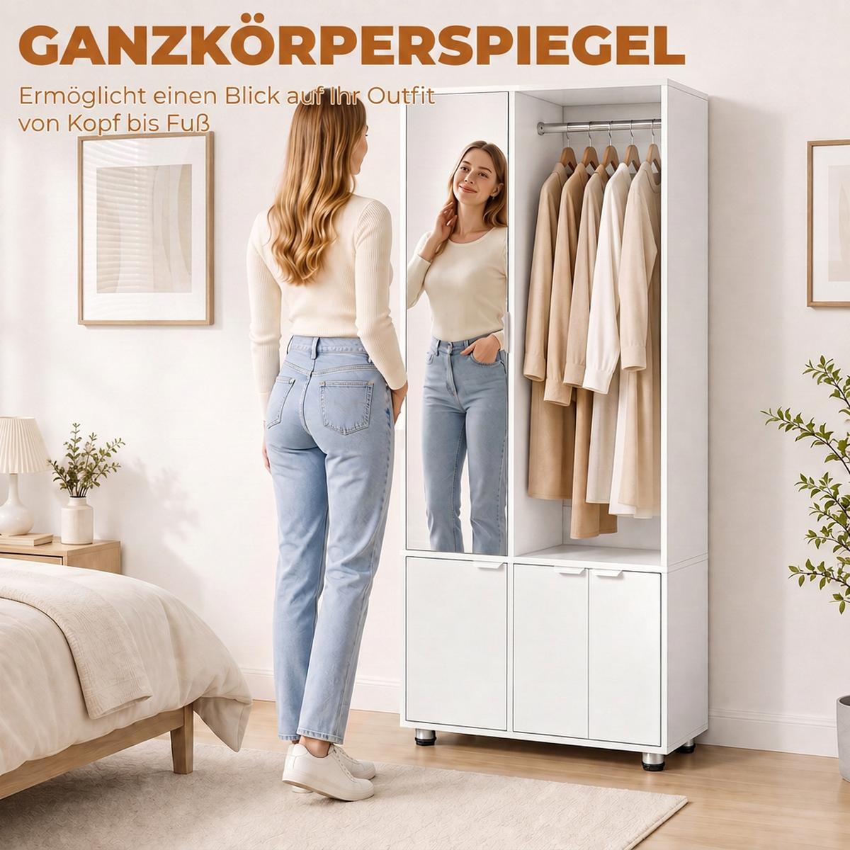 GARDEROBE-SET Spanplatte Weiß - Weiß, Holzwerkstoff/Metall (30/169/80cm) - HOMCOM