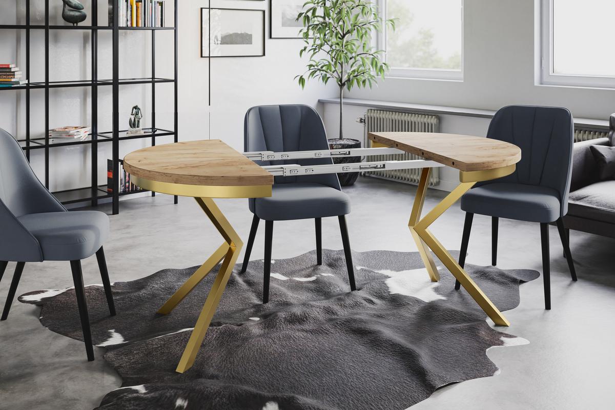 RUNDER Esszimmertisch BERGO, ausziehbarer Tisch Durchmesser: 90 cm/170 cm, Wohnzimmertisch Farbe: Braun, mit Metallbeinen in Farbe Gold - Goldfarben/Braun, Holzwerkstoff (90/90/76cm) - Alpi-Möbel