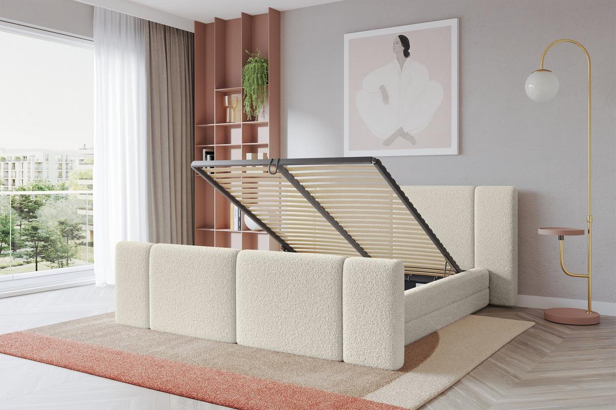 POLSTERBETT mit Bettkasten, Fußteil und Lattenrost, Bett mit Matratze H3/H4 - TEVO-Z 140x200 Beige - Champagner, Holzwerkstoff/Textil (140/200cm) - ALTDECOR
