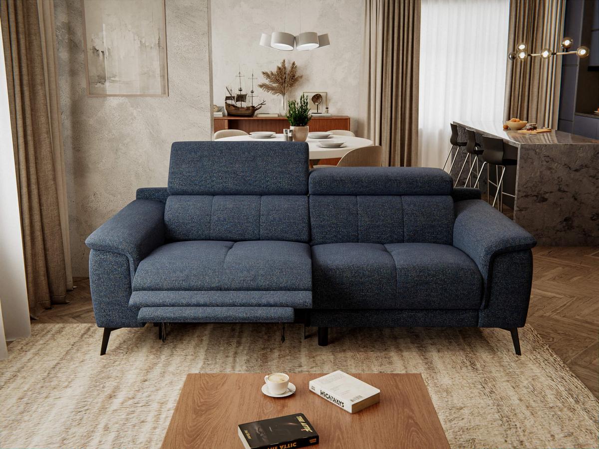 RELAXSOFA FIERO 3-Sitzer mit 1 Relaxfunktion, dunkelblau - Schwarz/Dunkelblau, Holzwerkstoff/Textil (212/82/103cm) - Wozimo