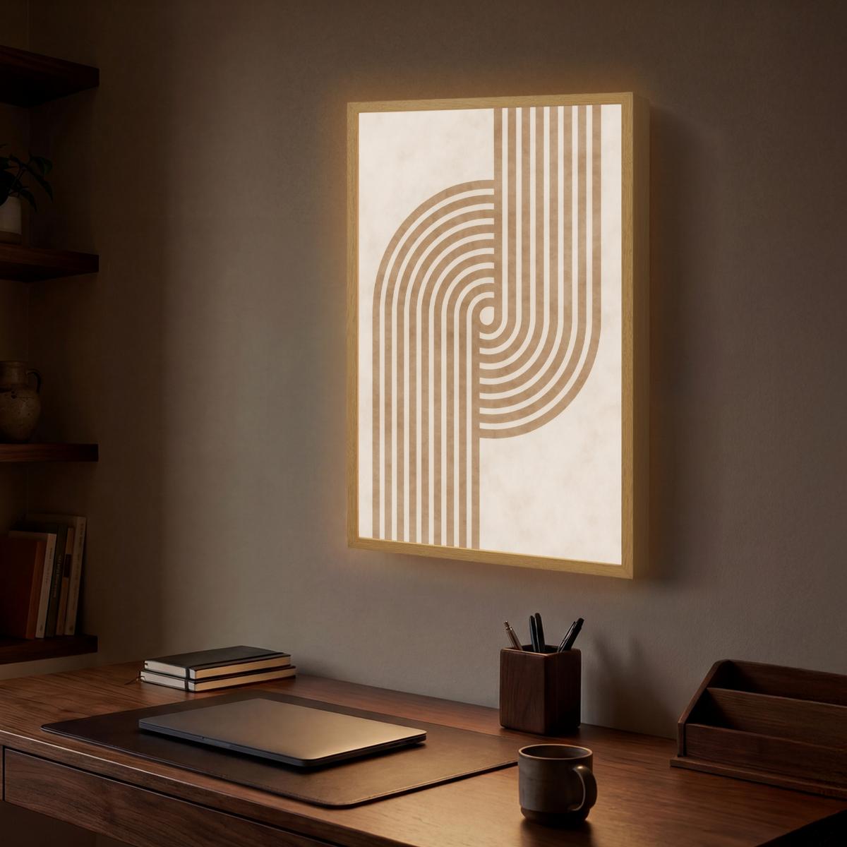 WANDLEUCHTE MIT AKKU Symmetrische Biegung - kupferfarbig 40x60 cm - Beige, Holzwerkstoff (40/60/8cm) - OnlyWow