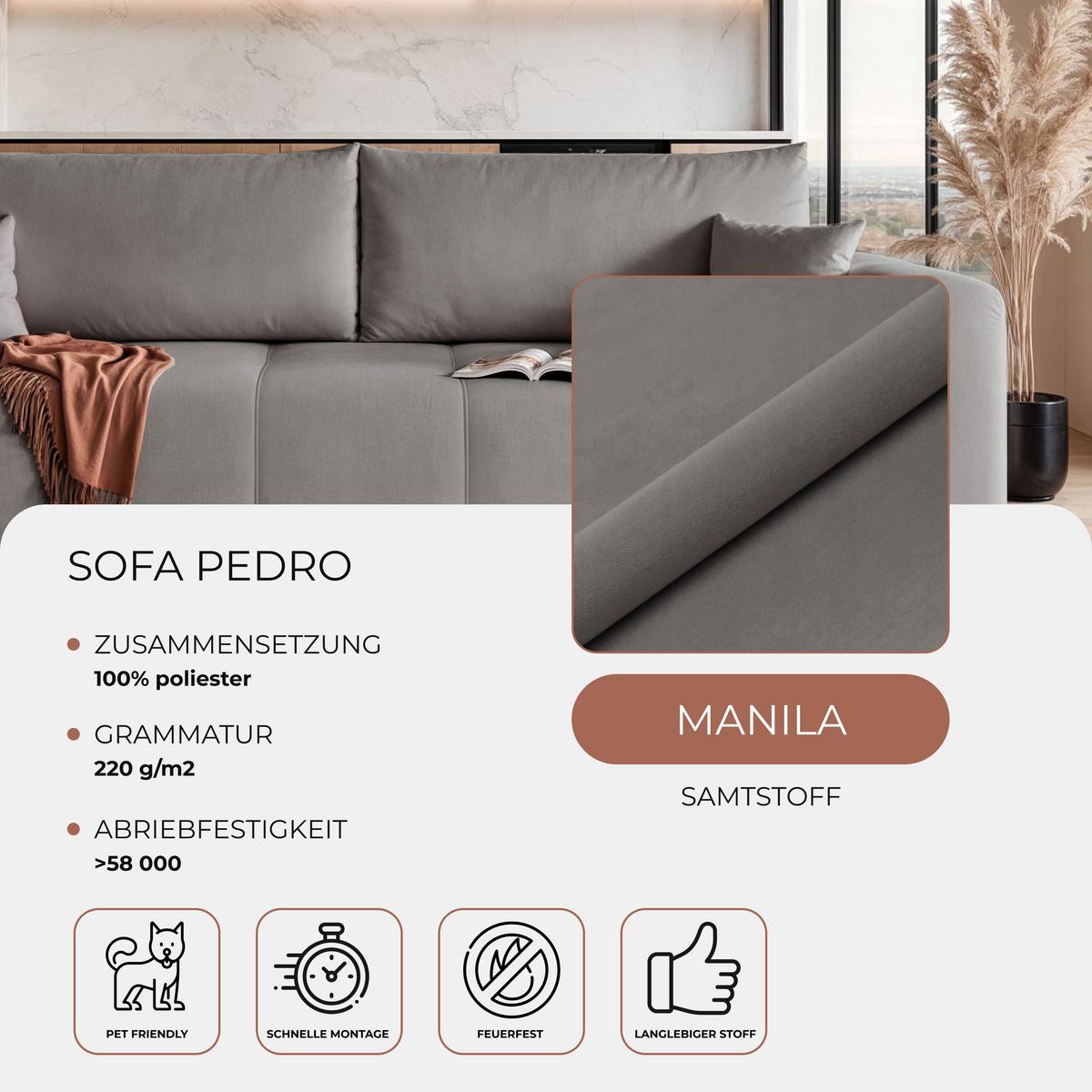 SCHLAFSOFA Velours mit Bettkasten und Schlaffunktion - Dunkelgrau, Holzwerkstoff/Textil (246/79/93cm) - Idohome
