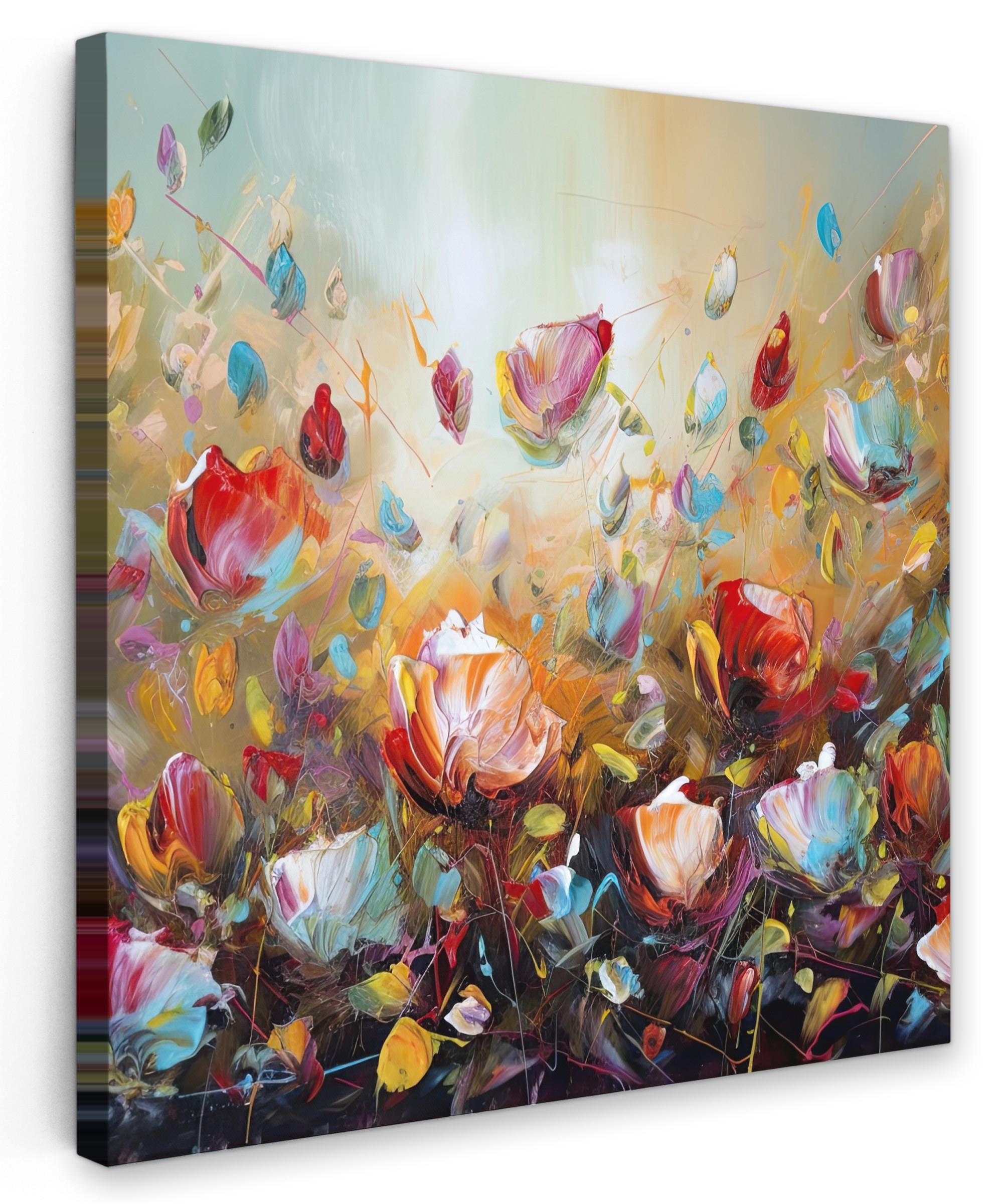 LEINWANDBILD Blumen - Kunst - Natur - Ölgemälde Deko Groß 90x90 cm - Multicolor, Textil (90/90cm) - MuchoWow