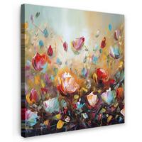 LEINWANDBILD Blumen - Kunst - Natur - Ölgemälde Deko Groß 90x90 cm - Multicolor, Textil (90/90cm) - MuchoWow