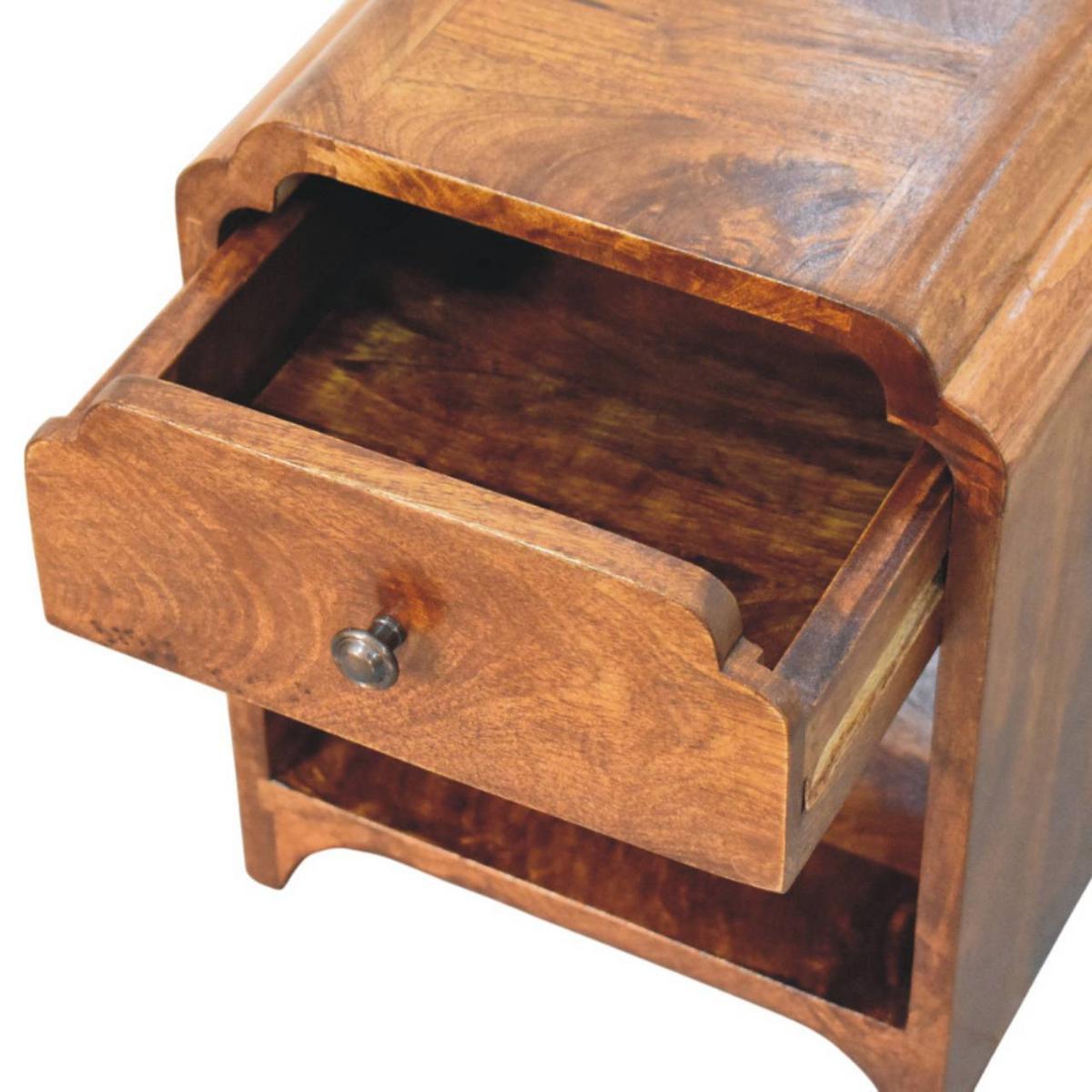 NACHTTISCH Massivholz Newton Mini Kastanienbraun, 1 Schublade und 1 Offenes Regal, Dunkelbraun - Dunkelbraun/Messingfarben, Mangoholz/Holz (30/40/30cm) - Artisan Furniture