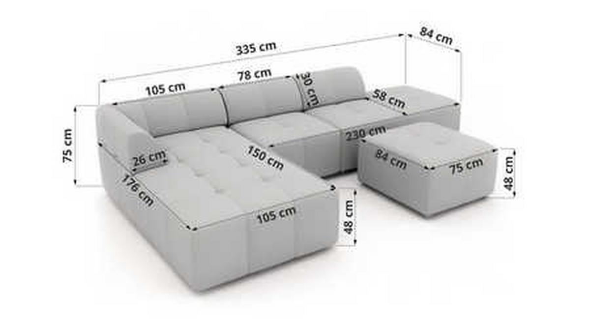 ECKSOFA GRIDA 4M L Beige Velvet - Links - Beige/Schwarz, Kunststoff/Textil (335/176cm) - MKS