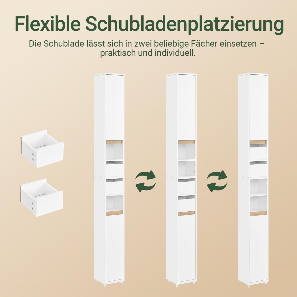TOILETTENSCHRANK, Badschrank schmal, 20x96x20cm, Weiß - Weiß, Holzwerkstoff (20/96/20cm) - SoBuy