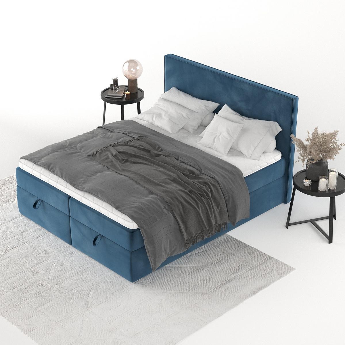 BOXBETT Velma 160/200 cm Dunkelblau im Kronos Stoff - Schwarz/Dunkelblau, Holz/Holzwerkstoff (160/200cm) - AltaBeds