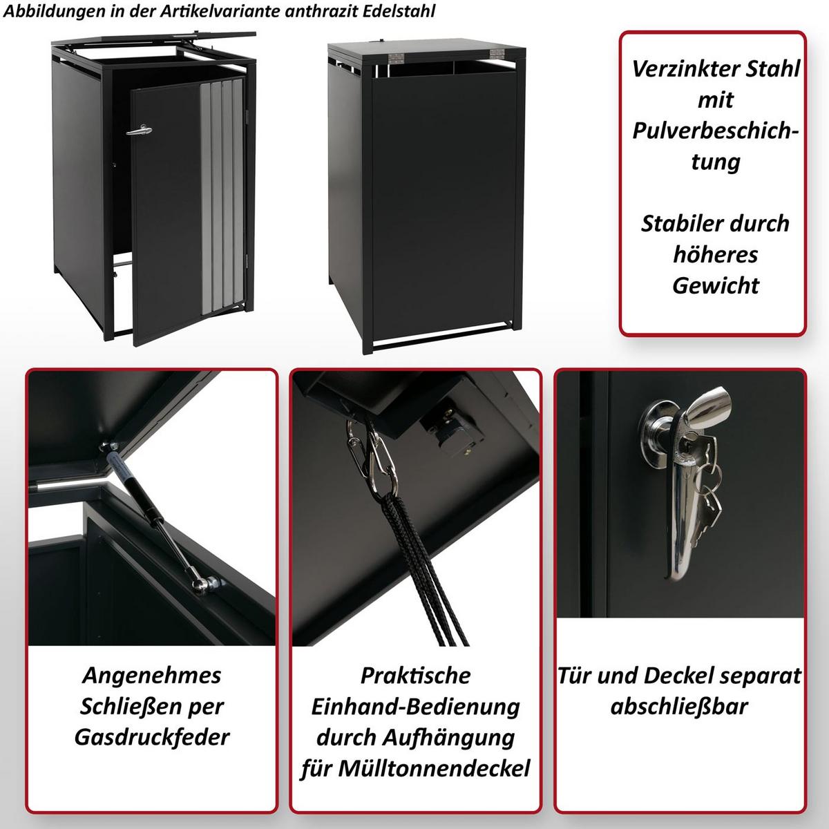1ER-MÜLLTONNENVERKLEIDUNG Anthrazit, Silber - Anthrazit/Silberfarben, Metall (68/122/84cm) - MCW