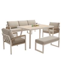 LOUNGEGARNITUR 7-tlg. Eisen Beige Gartensofa mit Tisch, Sesseln & Bank - Beige, Metall - Urban Meuble