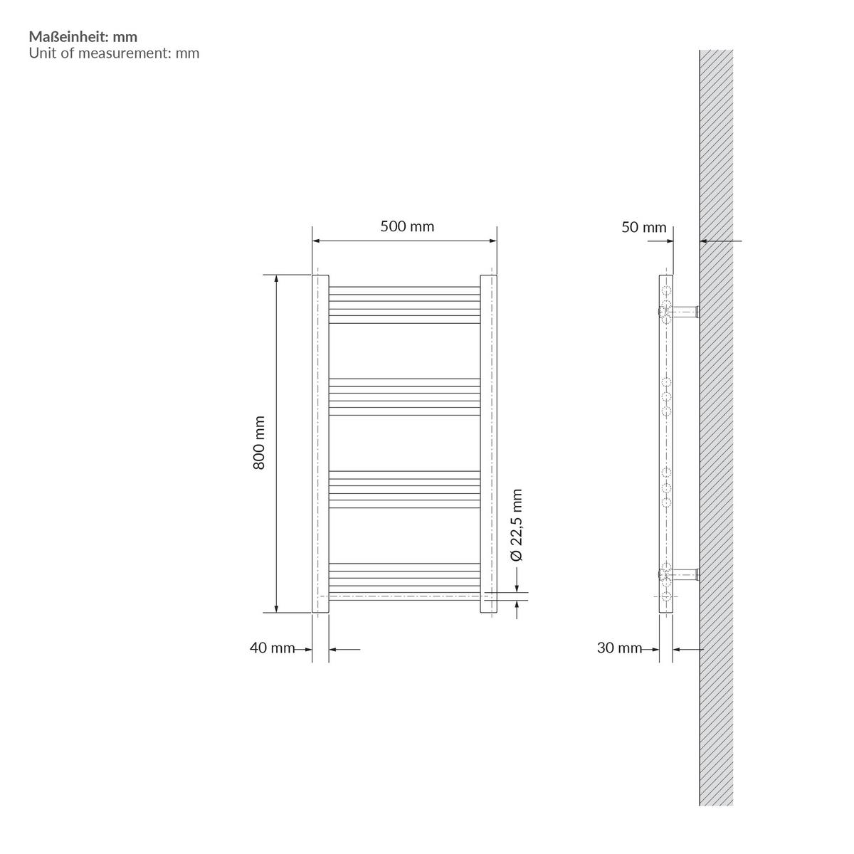 HANDTUCHHEIZKÖRPER 500 x 800 mm Beige Badheizkörper gerade mit Seitenanschluss - Beige, Metall (50/80/3cm) - LuxeBath