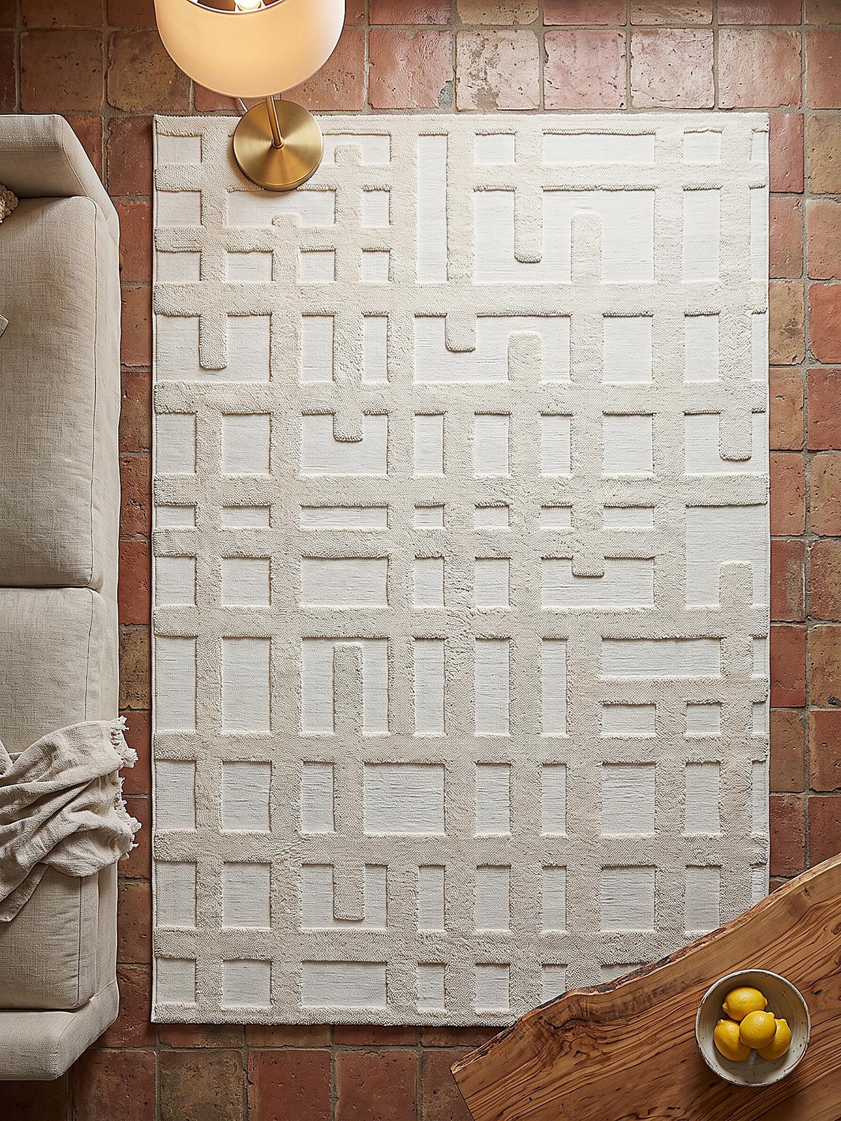 HOCHFLORTEPPICH FORSS, Labyrinth-Relief, Creme, 133 x 190 cm - Beige, Textil (133/190cm) - KADIMA DESIGN