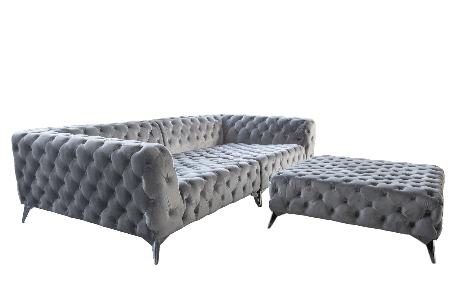 BIG SOFA MIT POLSTERHOCKER NARLA Silber Velvet - Silberfarben, Textil (280/70/140cm) - KAWOLA