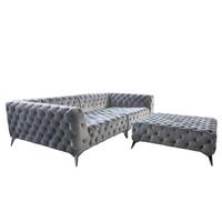 BIG SOFA MIT POLSTERHOCKER NARLA Silber Velvet - Silberfarben, Textil (280/70/140cm) - KAWOLA