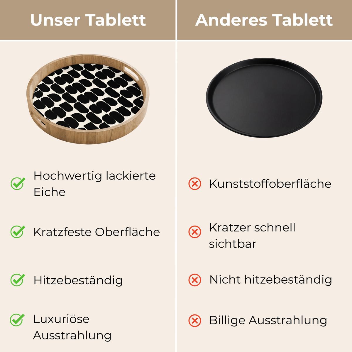 TABLETT Modern - Gemustert - Schwarz 40x40 cm - Schwarz, Holz (40/5/5cm) - OnlyWow