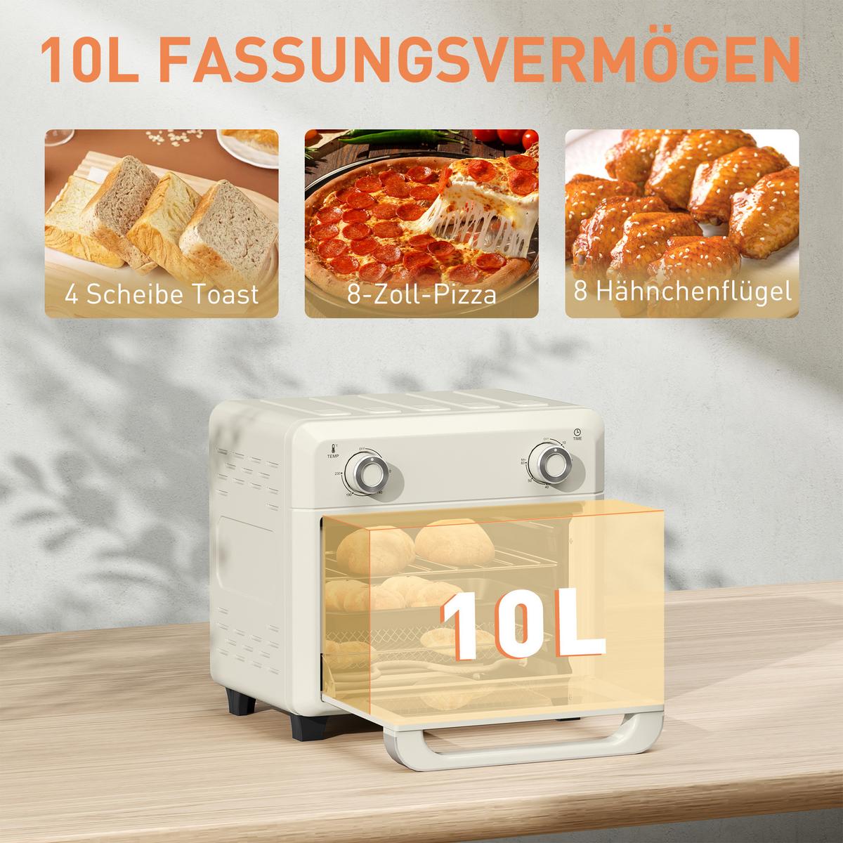 MINIBACKOFEN Edelstahl Gehärtetes Glas Cremeweiß - Creme, Metall (32/27.2/29.8cm) - HOMCOM