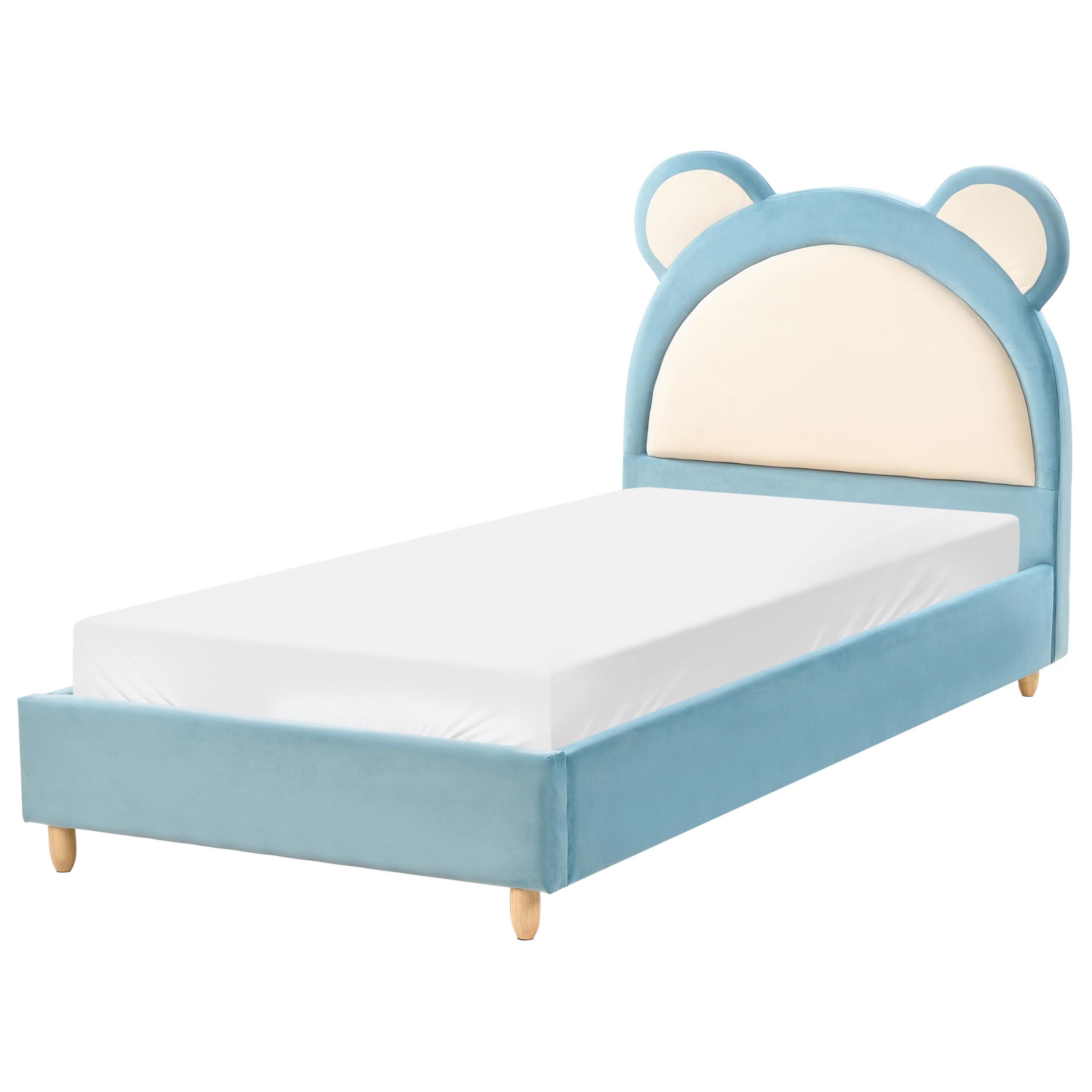 KINDERBETT 90/200 cm Hellbraun Mailles - Blau/Hellbraun, Textil (90/200cm) - Beliani