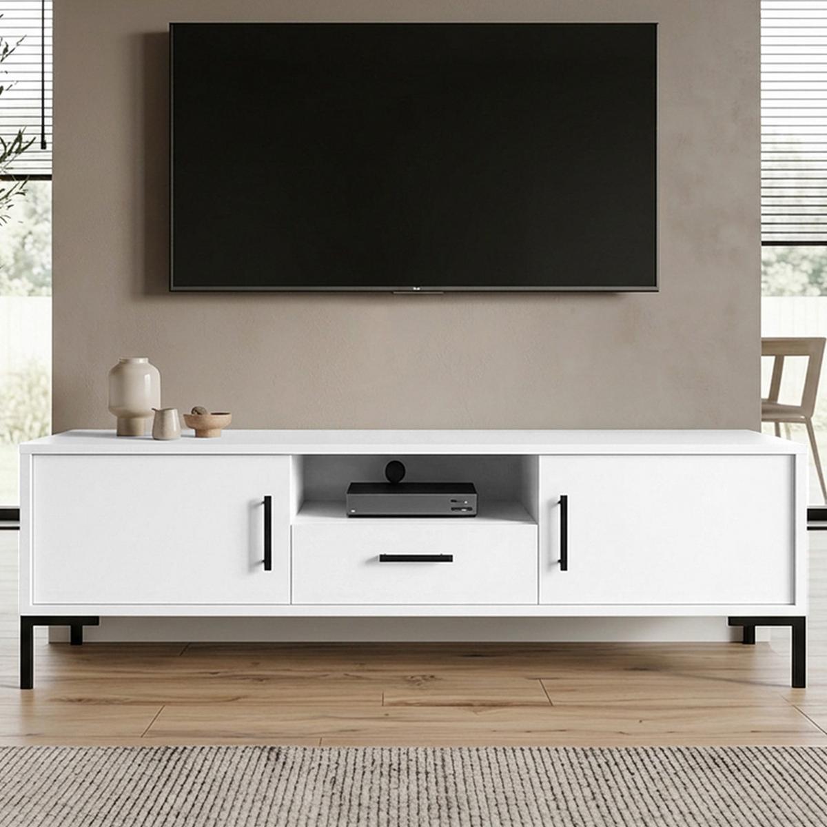 LOWBOARD Selena mit 2 Türen und Schublade, Metallfüße, Selbstschließer, Weiß, 150 cm - Schwarz/Weiß, Holzwerkstoff/Metall (150/47/40cm) - Beautysofa