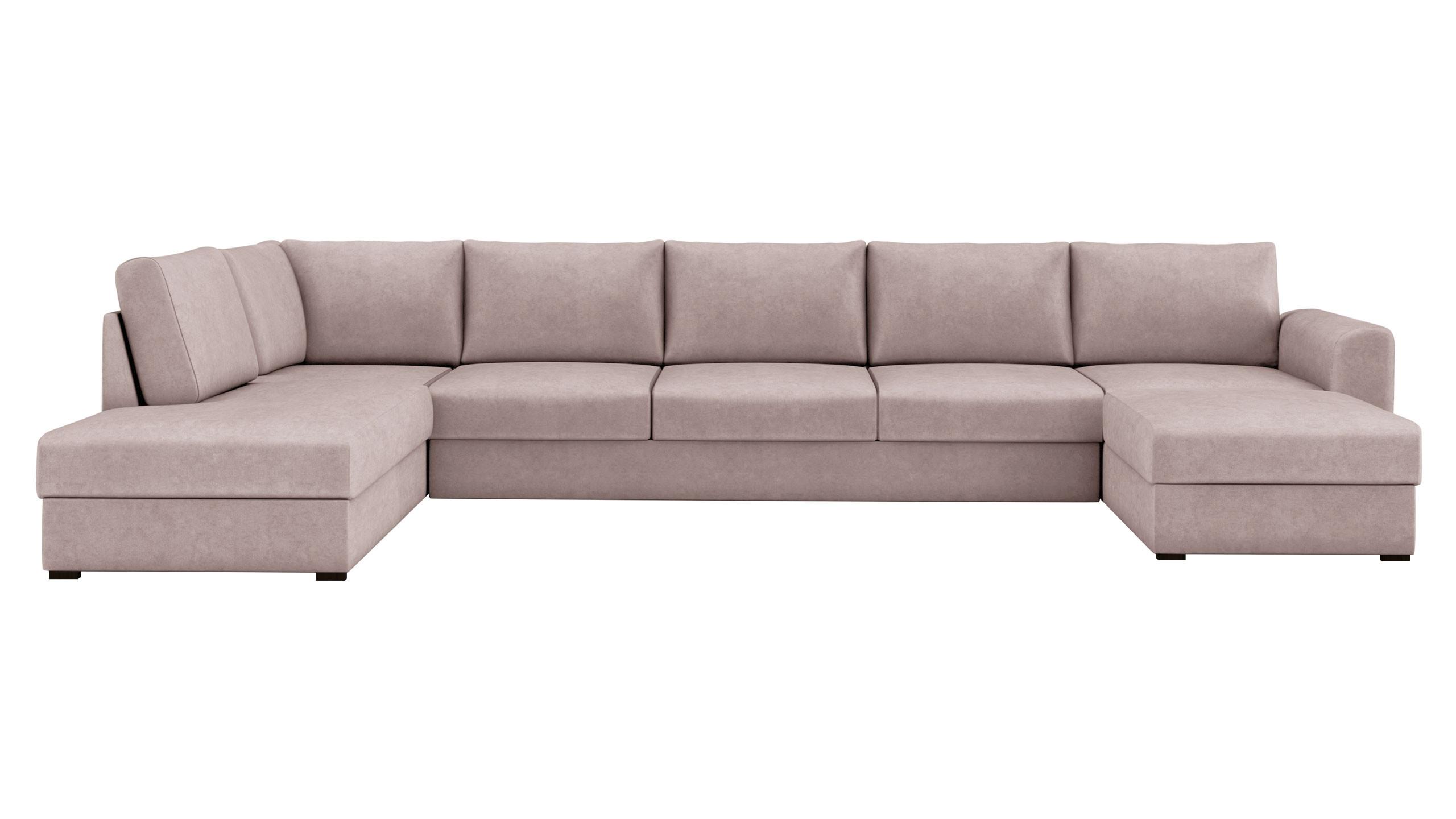 WOHNLANDSCHAFT Wilma Large Premium, Seite: Links - Hellrosa/Schwarz, Holz/Textil (370/85/186cm) - MIRJAN24
