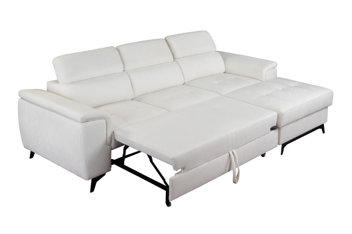 ECKSOFA VOLA Weiß Velours-Stoff mit Schlaffunktion - Weiß, Holz (270/175cm) - MASSENO