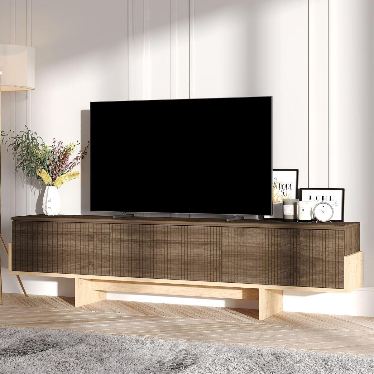 TV-MÖBEL mit 3 abklappbaren Türen gestreift 30/180/44,6 cm - Eichefarben, Holzwerkstoff (30/44.6/35cm) - Calicosy