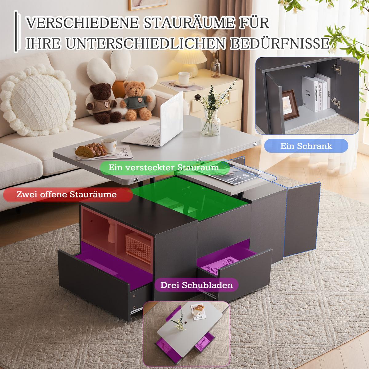 COUCHTISCH Schwarz und Grau 100/51/47 cm - Schwarz, Holzwerkstoff/Metall (100/51/47cm) - Urban Meuble