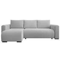 ECKSOFA DORA L, Eckcouch in L-Form mit Schlaffunktion und Bettkasten, Farbe: Grau, Bouclé-Stoff, Ottomane Links - Grau, Textil (240/143cm) - Storez24