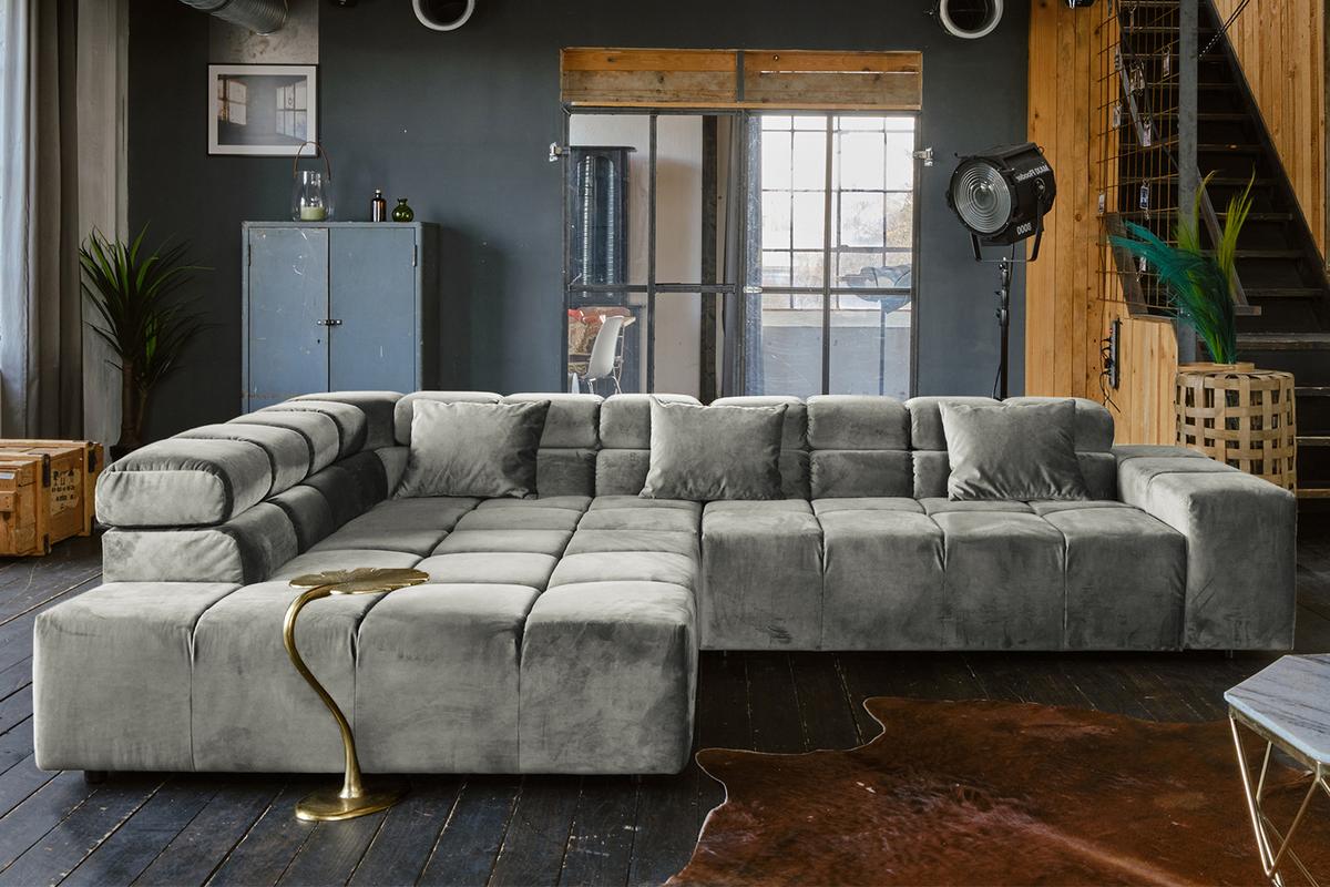 ECKSOFA MIT MOTORISCHEM SITZVORZUG NEVADA Silber Velvet Relaxfunktion - Silberfarben/Schwarz, Textil (319/215cm) - KAWOLA