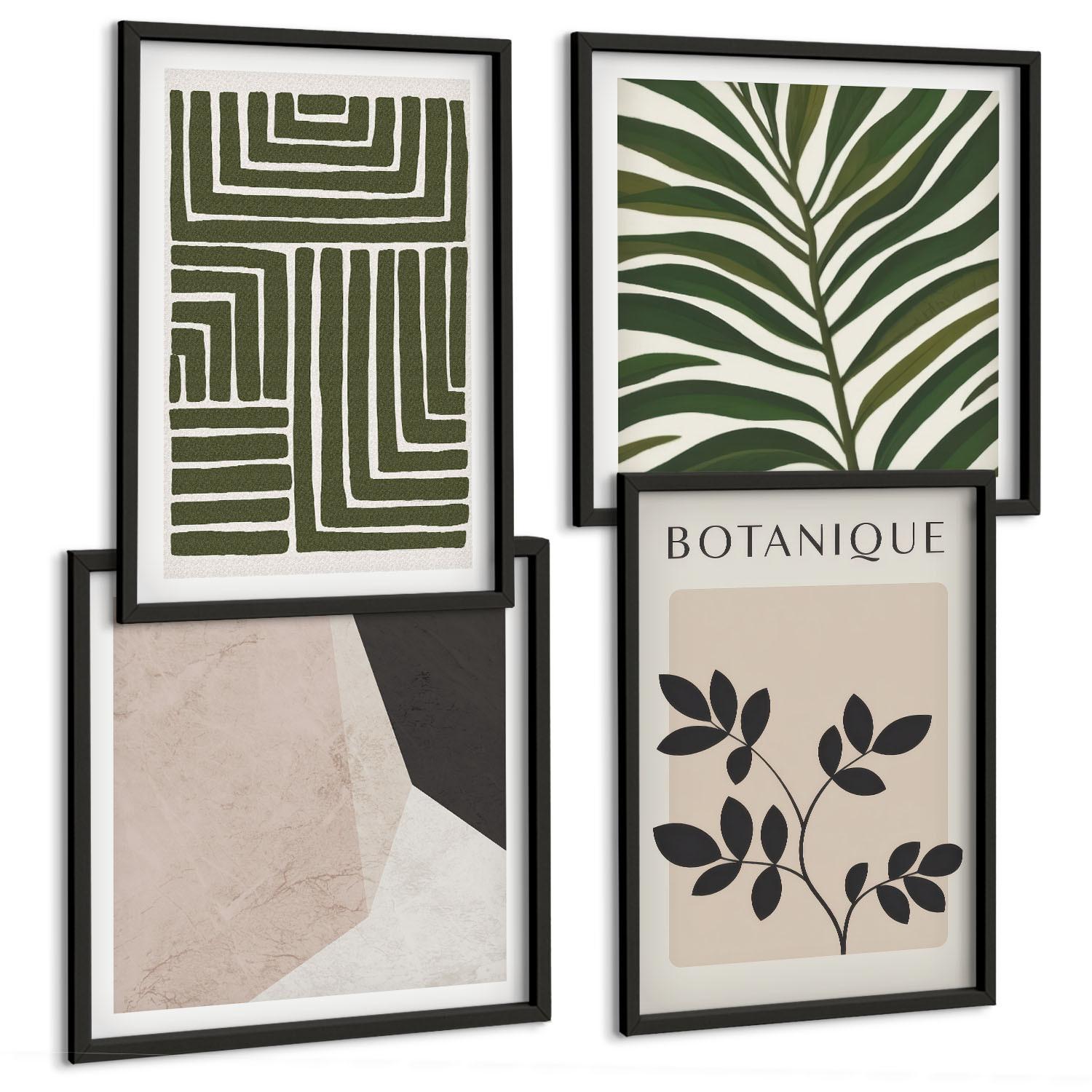 BILDER SET 4er Set - 50x50 cm & 40x60 cm Schwarzer Rahmen - Botanische Boho-Kompositionen - Schwarz, Kunststoff (50/50cm) - TULUP