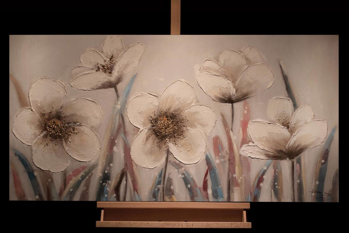 ACRYLBILD HANDGEMALT 120/60 cm - Beige/Weiß, Holz/Textil (120/60cm) - KUNSTLOFT