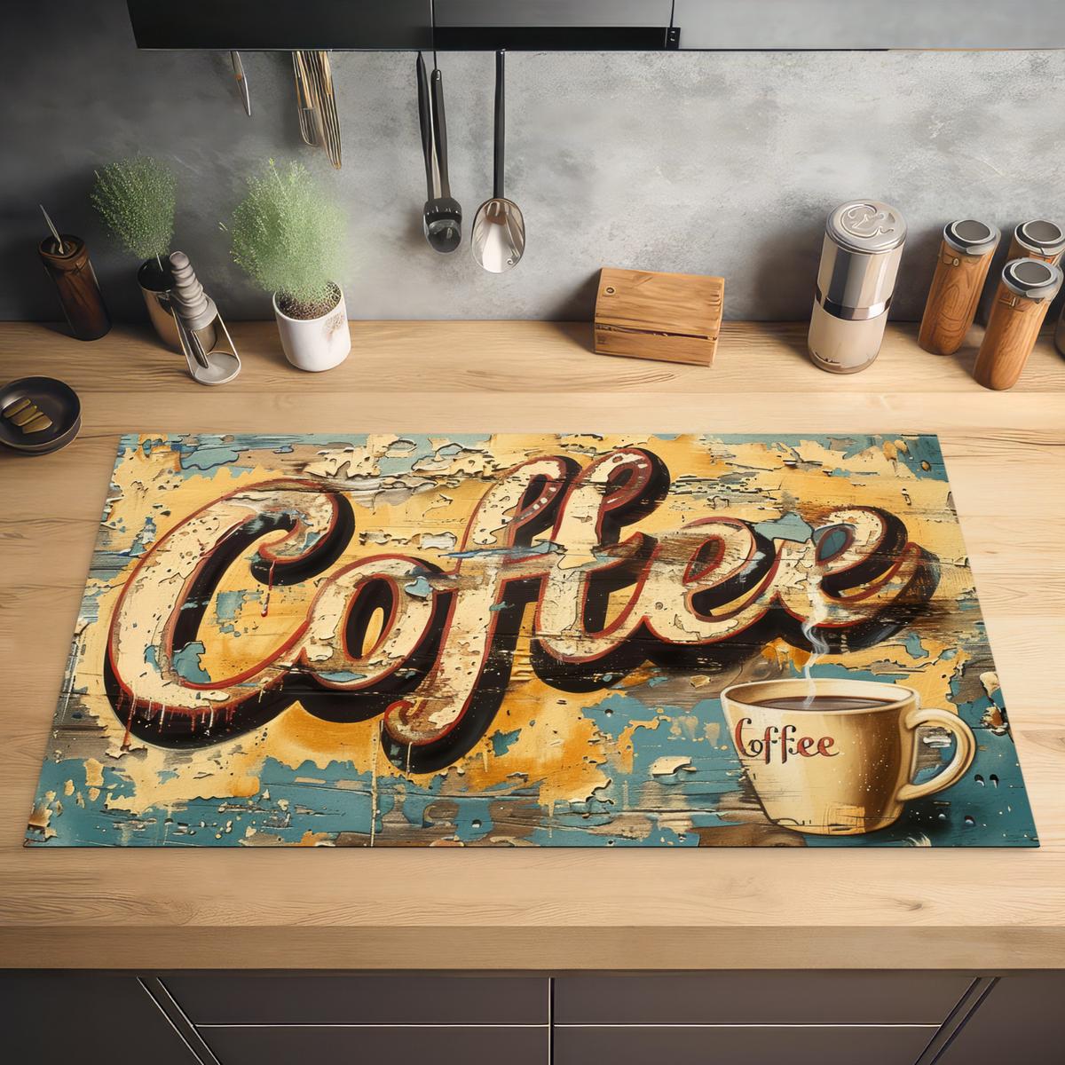 HERDABDECKPLATTE Kaffee - Vintage - Braun - Tasse Induktionsschutz 89.6x51.6 cm - Teakfarben, Kunststoff (89.6/51.6/0.2cm) - MuchoWow