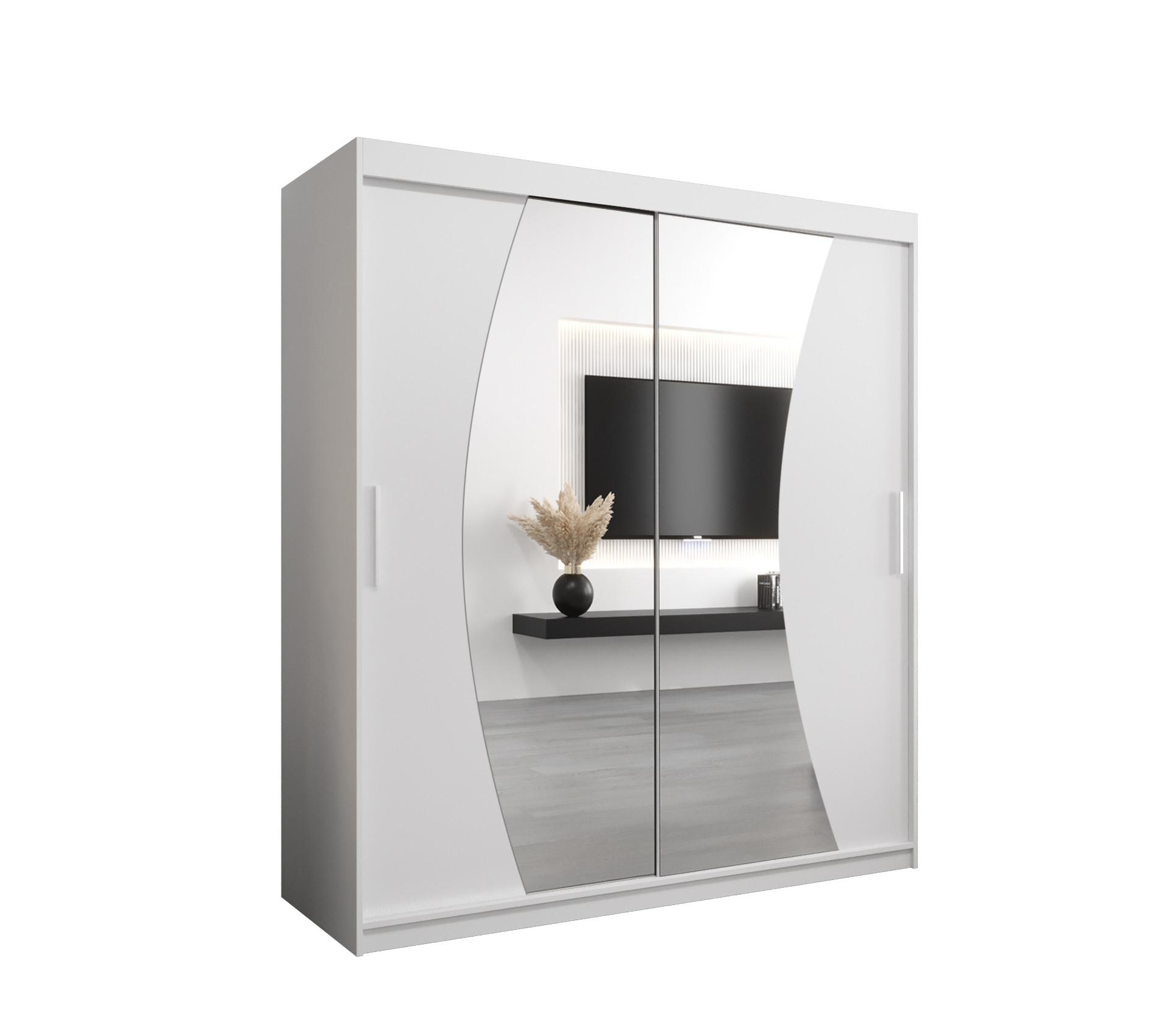 SCHWEBETÜRENSCHRANK 200/180/62 2-türig - Silberfarben/Weiß, Holz/Kunststoff (180/200/62cm) - MÖBEL KRYSPOL