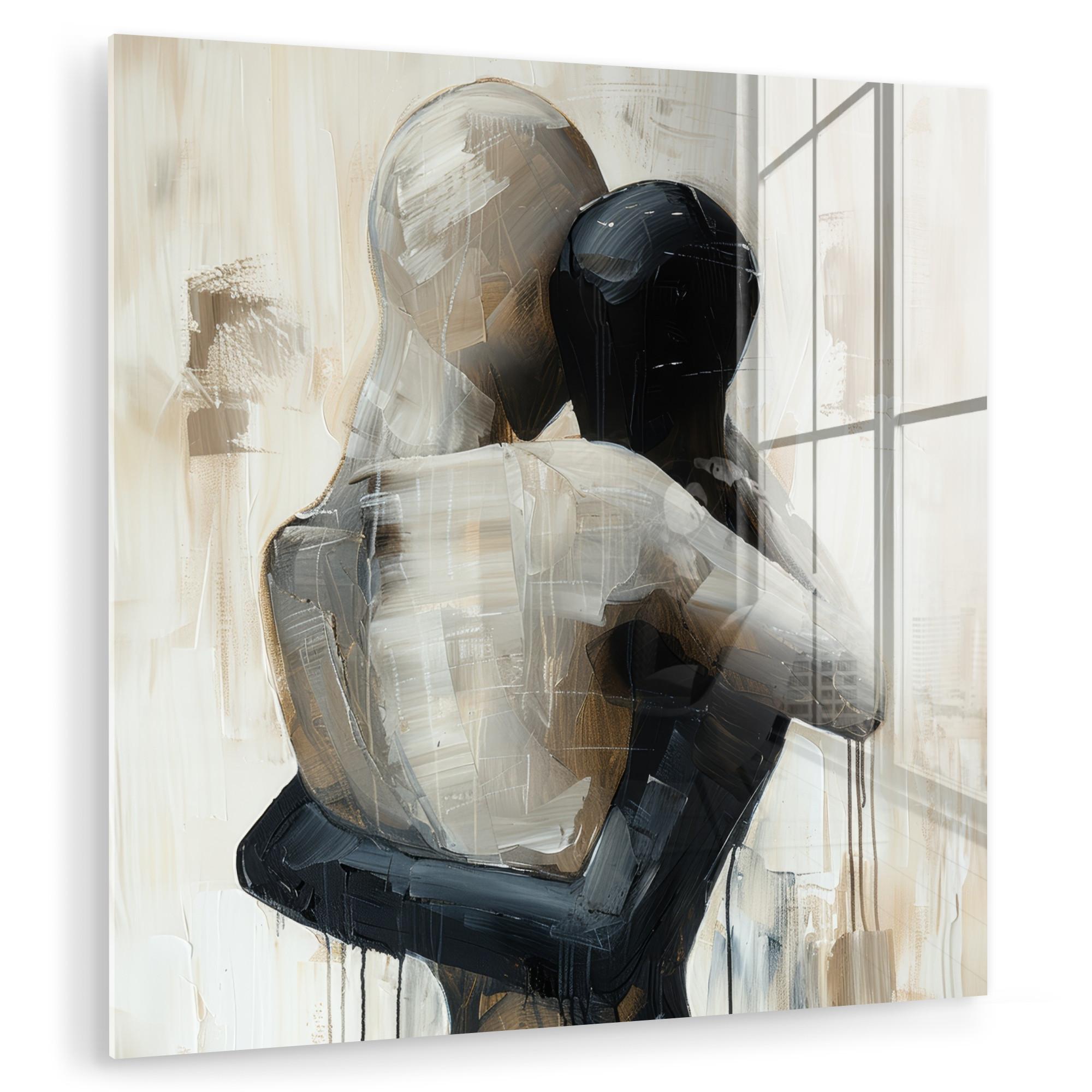 ACRYLGLASBILD Abstrakt - Liebe - Schwarz und weiß - Modern 90x90 cm - Schwarz, Glas (90/90cm) - MuchoWow