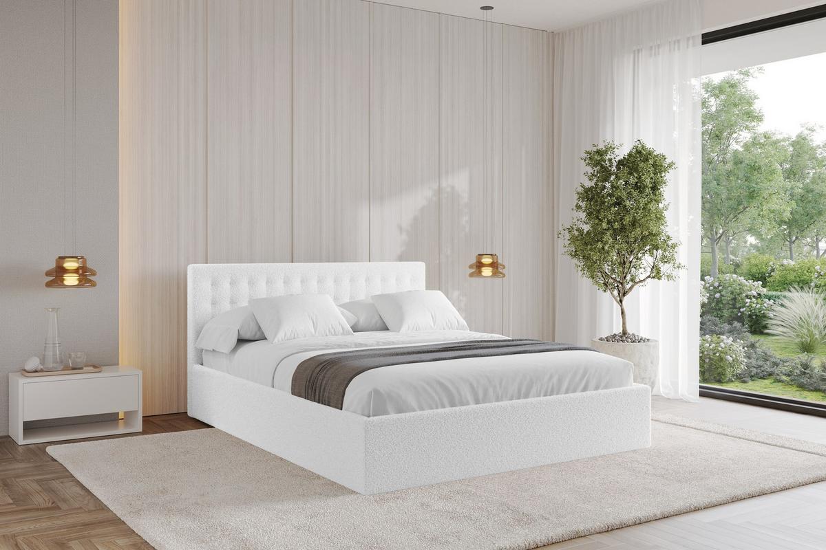 POLSTERBETT mit Bettkasten und Lattenrost, Bett mit Matratze H3/H4 - PARI 160x200 Weiß - Weiß, Holzwerkstoff/Textil (160/200cm) - ALTDECOR