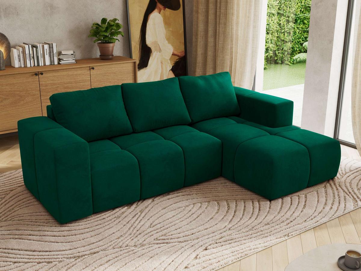 ECKSOFA MONIVA Dunkelgrün Velvet - Rechts - Dunkelgrün/Schwarz, Kunststoff/Textil (266/164cm) - MKS