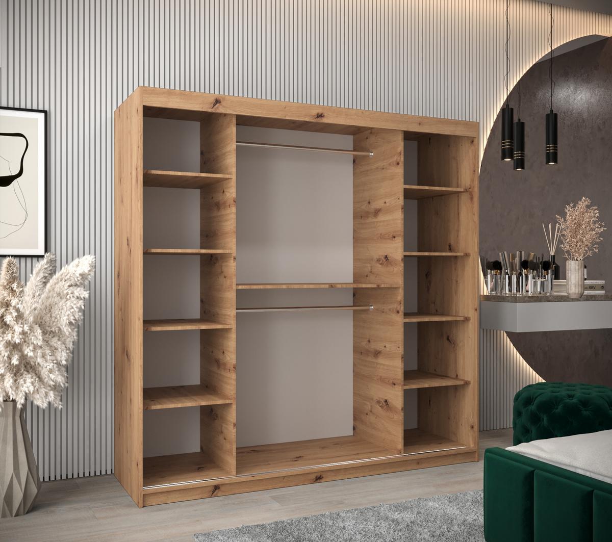 SCHWEBETÜRENSCHRANK 200/200/62 2-türig - Silberfarben/Schwarz, Holz/Kunststoff (200/200/62cm) - MÖBEL KRYSPOL