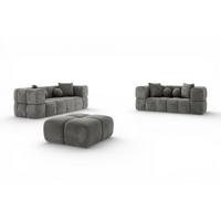 SOFASET Vega 3-2 Inkl. Hocker - Dunkelgrau, Holzwerkstoff/Textil (250/77/103cm) - Fun Möbel