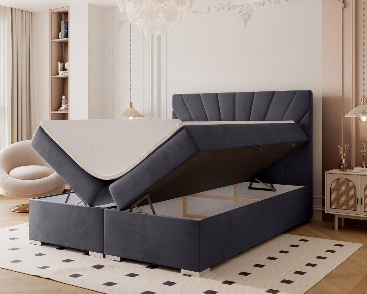 BOXBETT 160x200 cm mit Topper - Anthrazit, Holzwerkstoff/Textil (120/200cm) - Idohome