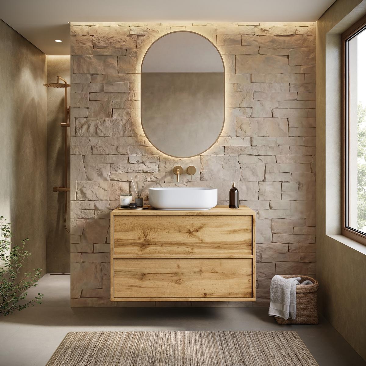 WASCHBECKENUNTERSCHRANK Mali 2 Schubladen Eiche - 80 x 46 x 54 cm - Eichefarben, Holz (80/54/46cm) - Badplaats