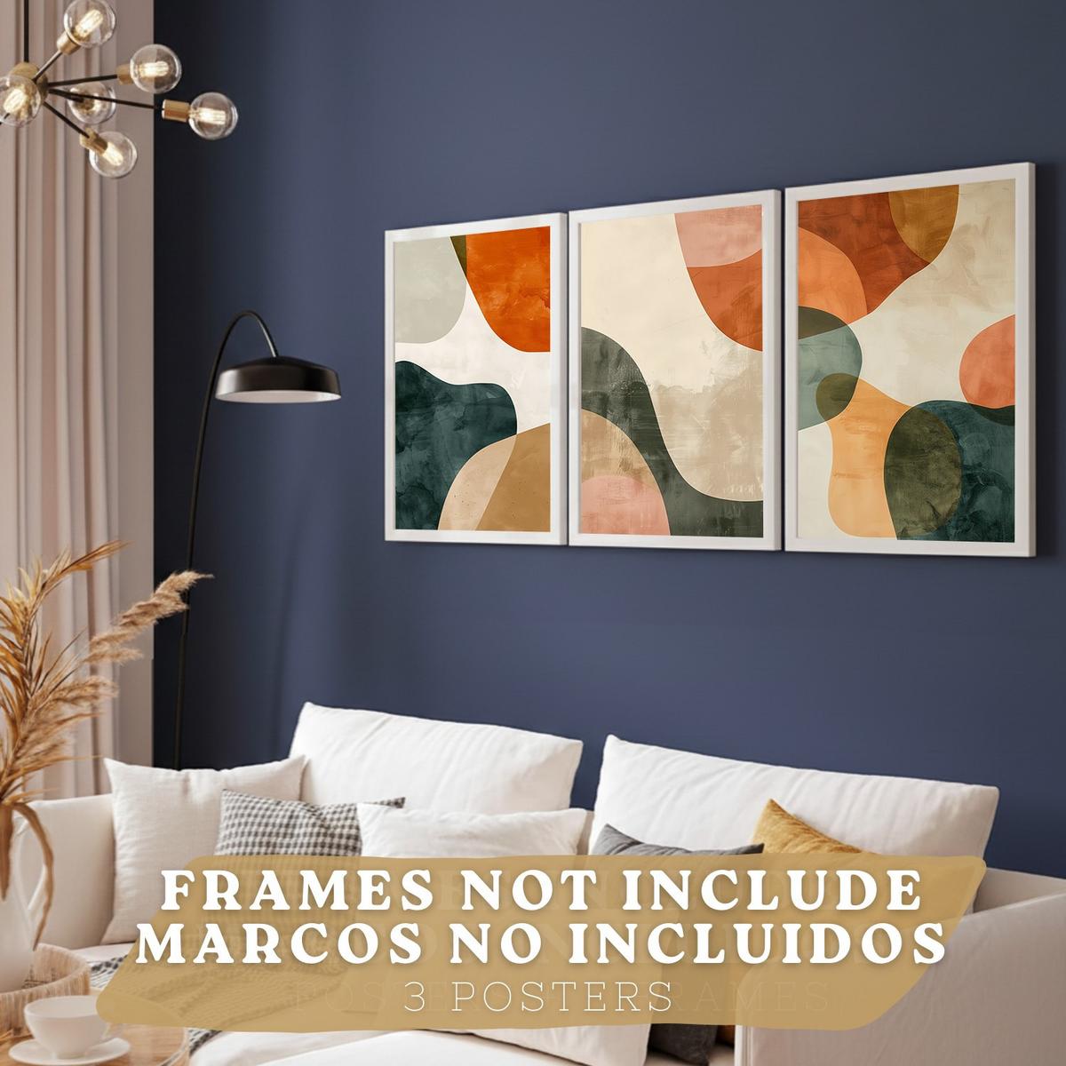 POSTER Set of 3 Abstract Shape Wall Art Prints Modern Brown Green Orange Decor for Living Room Bedroom Kitchen Bathroom Rahmenlos A4 - Klar, Papier (29.7/1/21cm) - Nacnic
