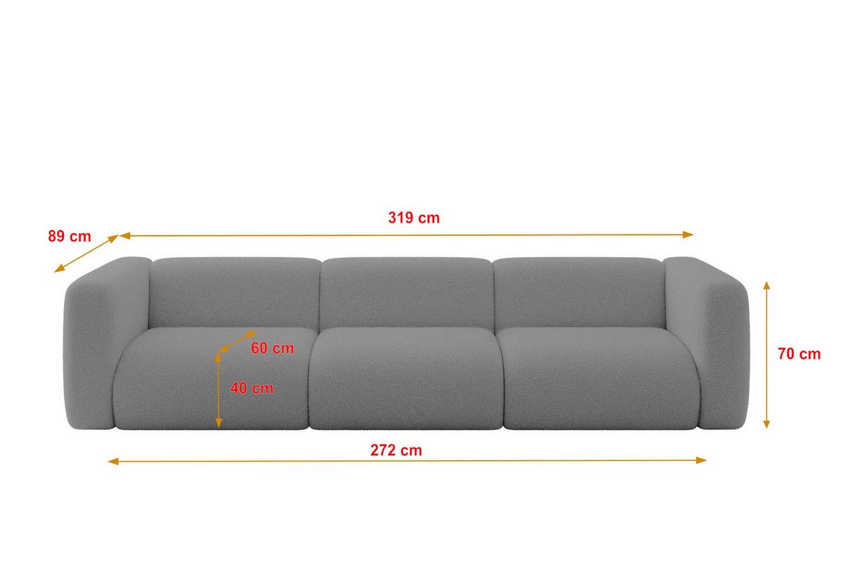 MODULARES Sofa 3-SITZER MIRA-S2 319x89x70 Grau cm Bouclé - Platinfarben/Schwarz, Holzwerkstoff/Kunststoff (319/70/89cm) - ALTDECOR