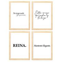 POSTER Set mit 4 Königin TypografieStil A4 Rahmen aus hellem Holz - Beige, Papier (29.7/3cm) - Nacnic
